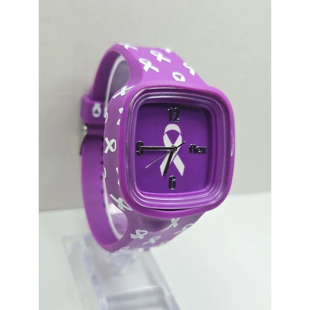 Flex Purple Awareness Ribbon Silicone Unisex Quartz Wristwatch 3 ATM New Battery